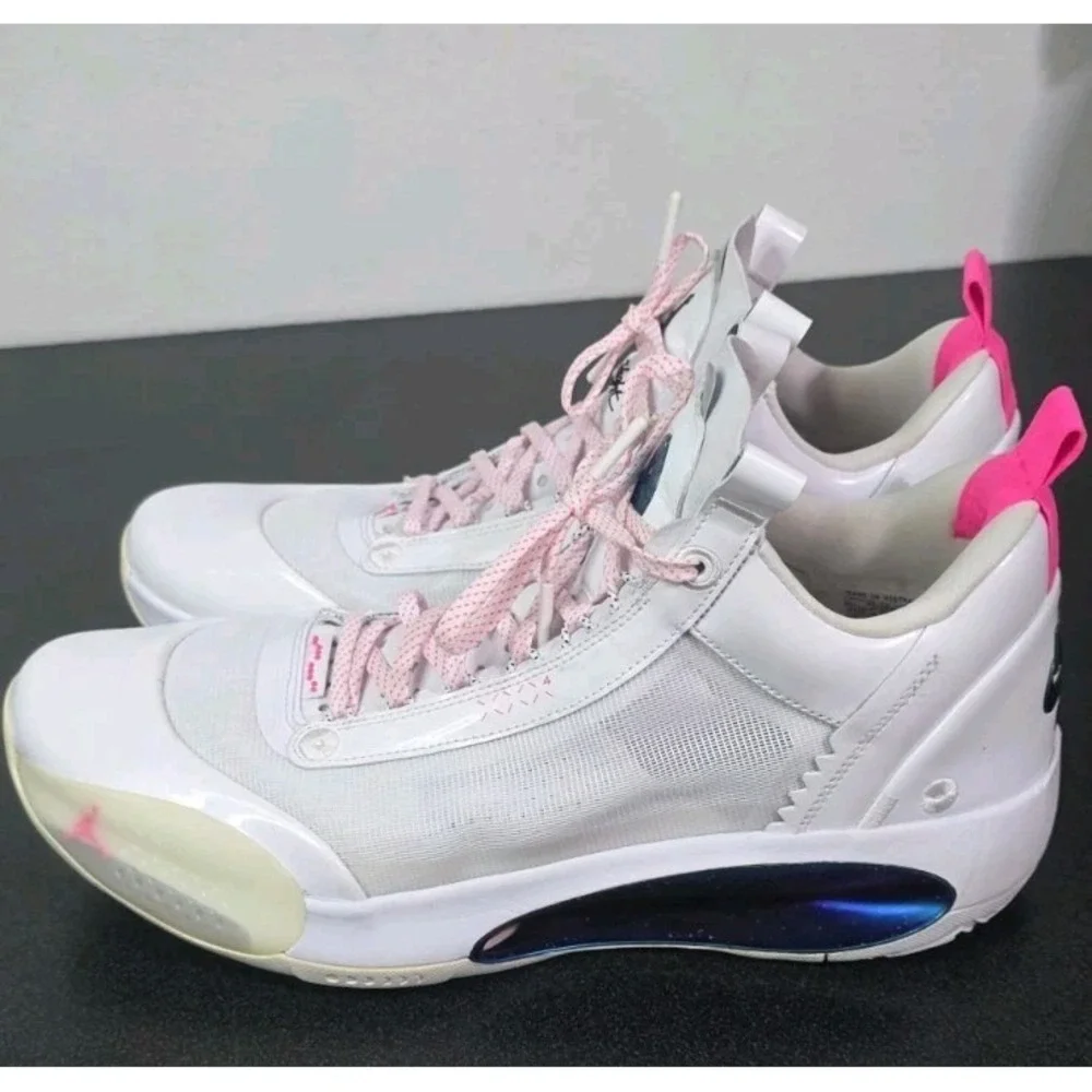 Nike Air 34 White Pink Player Issed Basketball Sneakers‎ PE Men 14 XXXIV Low EUC